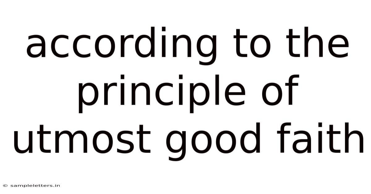 According To The Principle Of Utmost Good Faith