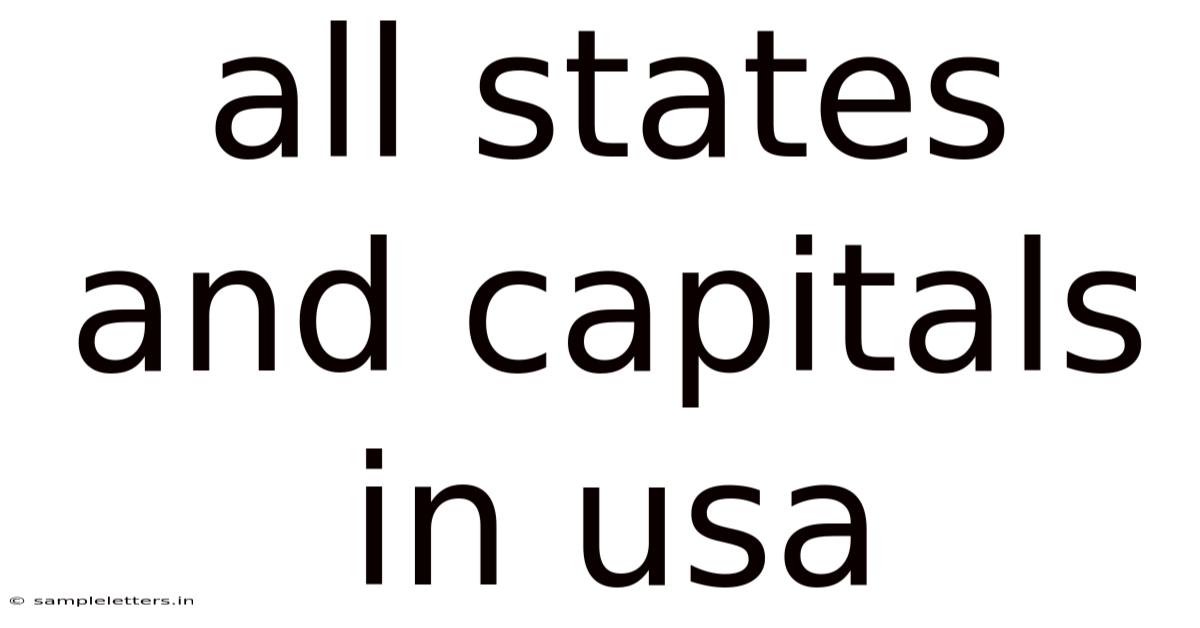 All States And Capitals In Usa