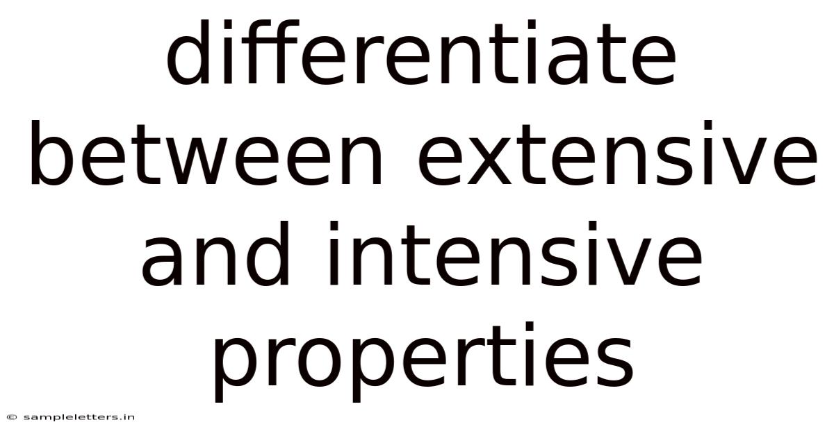 Differentiate Between Extensive And Intensive Properties