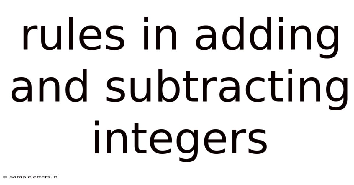 Rules In Adding And Subtracting Integers