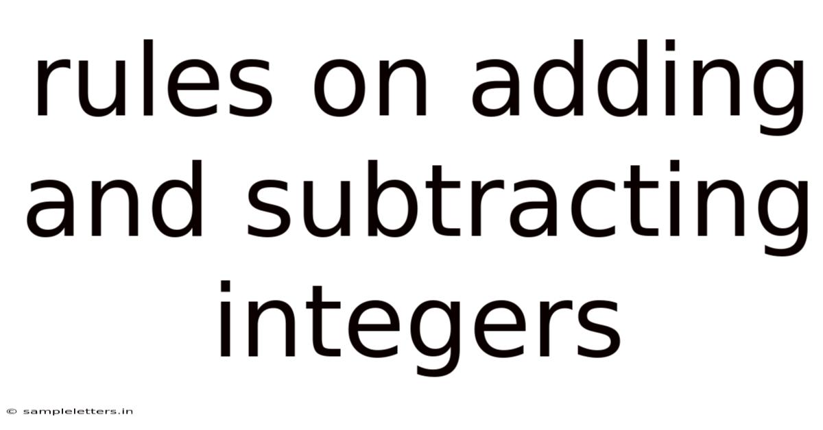 Rules On Adding And Subtracting Integers