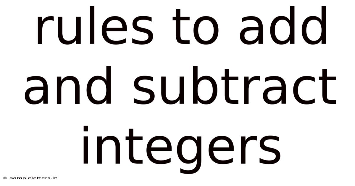 Rules To Add And Subtract Integers