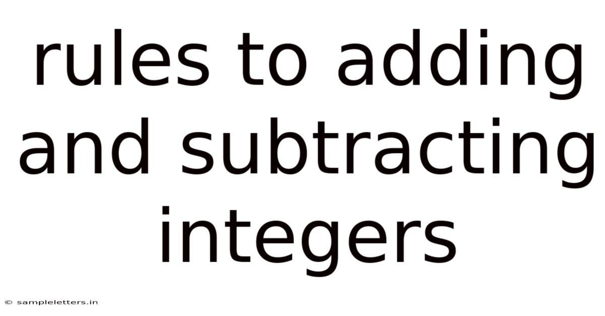 Rules To Adding And Subtracting Integers